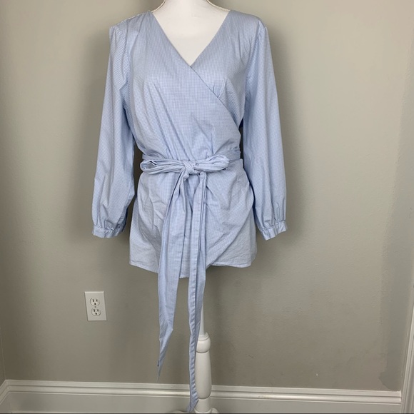 Lane Bryant Tops - Lane Bryant Blue and White Striped Wrap Shirt Size 20